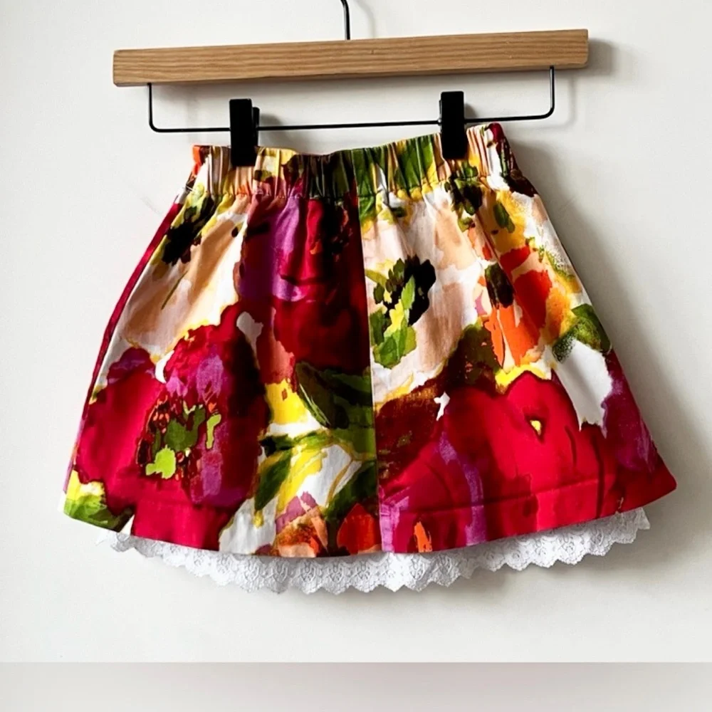 Paper Doll Colorful Floral Girls Skirt with ruffle